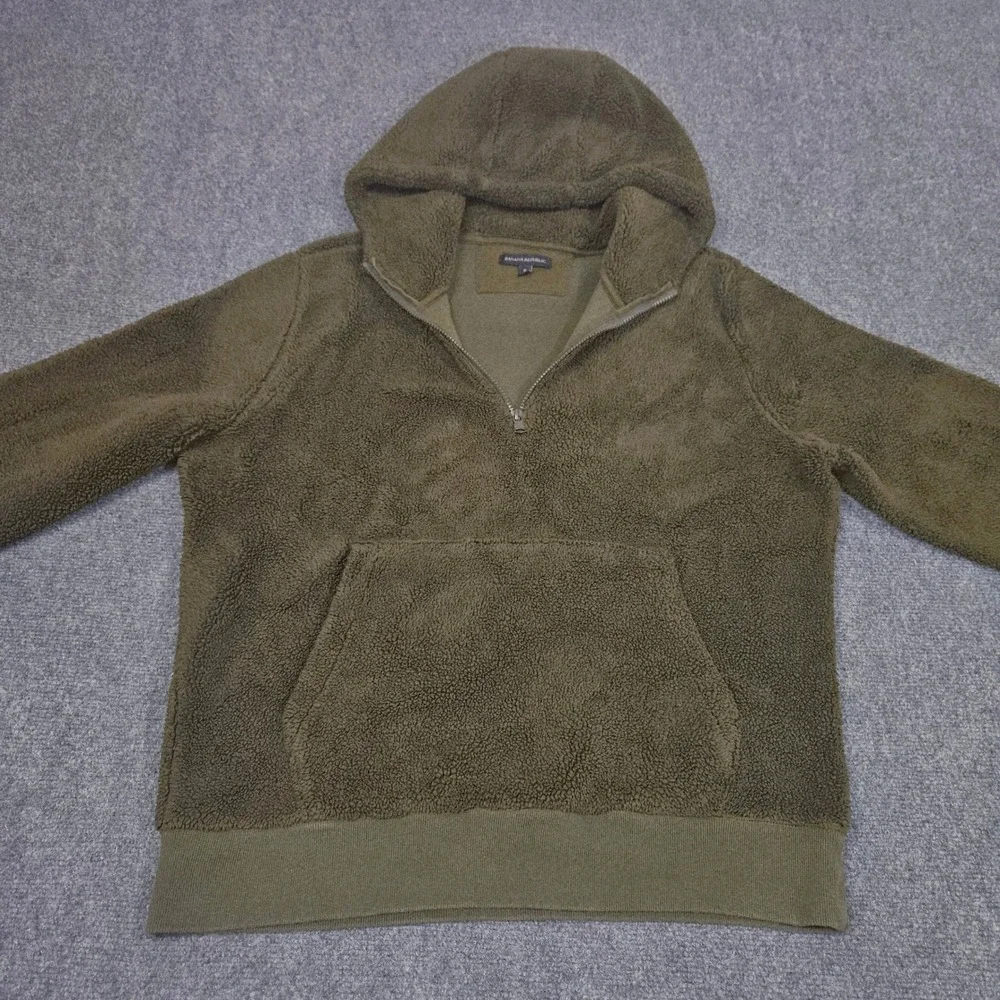 Banana Republic Mens Hoodie XL Olive Green Sherpa Fleece Sweatshirt Outdoor Cozy